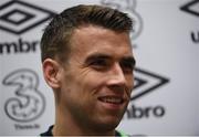 5 October 2016; Seamus Coleman of Republic of Ireland during a press conference at the FAI National Training Centre in Abbotstown, Dublin. Photo by David Maher/Sportsfile