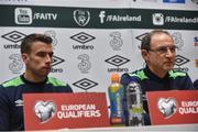 5 October 2016; Republic of Ireland manager Martin O'Neill, right, with Seamus Coleman during a press conference at the FAI National Training Centre in Abbotstown, Dublin. Photo by David Maher/Sportsfile