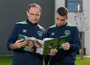 5 October 2016; Republic of Ireland manager Martin O'Neill and Seamus Coleman with Sportsfile's new book, The Republic of Ireland at Euro 2016 - A Pictorial Record, following squad training at the FAI National Training Centre in Abbotstown, Dublin. Remember the excitement of Euro 2016 when the Boys in Green did the country proud? As Christmas approaches the Sportsfile photographic team has compiled a 54-page photographic record of those memorable June days in France. All the goals are included and naturally there are also some great pictures of well-behaved Irish supporters as they did their bit for Ireland of the Welcomes. All the action and fans zone celebrations have now been brought together in a beautifully illustrated book titled The Republic of Ireland at Euro 2016. From Wes Hoolahan’s brilliant strike in the opening game against Sweden in Paris to Bordeaux and a 3-0 defeat to Belgium. Then Robbie Brady’s perfectly timed header as Martin O’Neill’s team beat Italy in Lille to progress to the round of 16, where the dream eventually ended against France in Lyon. With captions by Sean Creedon and supported by CityJet the book is available in book shops and online at http://www.sportsfile.com . (€14.95 plus postage and packaging).  Photo by Seb Daly/Sportsfile