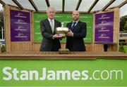 5 October 2016; Stan James has been announced as the new sponsor of The Irish Gold Cup. Pictured are Leopardstown CEO Pat Keogh, left, and Ed Nicholson, Head of Marketing at Stan James, with The Irish Gold Cup, at Leopardstown Racecourse, Co Dublin. Photo by Cody Glenn/Sportsfile