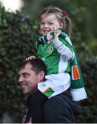 6 October 2016; Republic of Ireland supporters Ella Branagan, age 5, with her dad Ron, from Perrystown, Co Dublin, ahead of the FIFA World Cup Group D Qualifier match between Republic of Ireland and Georgia at Aviva Stadium, Lansdowne Road in Dublin.Photo by Matt Browne/Sportsfile
