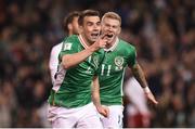 6 October 2016; Seamus Coleman of Republic of Ireland celebrates after scoring his side's first goal during the FIFA World Cup Group D Qualifier match between Republic of Ireland and Georgia at Aviva Stadium, Lansdowne Road in Dublin. Photo by Matt Browne/Sportsfile