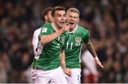 6 October 2016; Seamus Coleman of Republic of Ireland celebrates after scoring his side's first goal during the FIFA World Cup Group D Qualifier match between Republic of Ireland and Georgia at Aviva Stadium, Lansdowne Road in Dublin. Photo by Matt Browne/Sportsfile