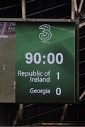 6 October 2016; A general view of the scoreboard towards the end of the game during the FIFA World Cup Group D Qualifier match between Republic of Ireland and Georgia at Aviva Stadium, Lansdowne Road in Dublin. Photo by Brendan Moran/Sportsfile