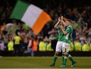6 October 2016; Stephen Ward, left, and James McCarthy of Republic of Ireland clap the supporters following their team's victory during the FIFA World Cup Group D Qualifier match between Republic of Ireland and Georgia at Aviva Stadium, Lansdowne Road in Dublin. Photo by Seb Daly/Sportsfile