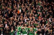 6 October 2016; Republic of Ireland fans cheer as the players celebrate their goal during the FIFA World Cup Group D Qualifier match between Republic of Ireland and Georgia at Aviva Stadium, Lansdowne Road in Dublin. Photo by Brendan Moran/Sportsfile