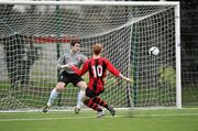 16 February 2011; Mark Dowling, Galway Technical Institute, beats  Dundalk IT goalkeeper Keith Shiels to score his side's first goal. CUFL First Division Final, Dundalk IT v Galway Technical Institute, Leixlip United, Leixlip, Co. Kildare. Picture credit: David Maher / SPORTSFILE