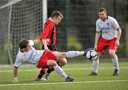 16 February 2011; Sean Hand, Dundalk IT, in action against Byran Kenny, Galway Technical Institute. CUFL First Division Final, Dundalk IT v Galway Technical Institute, Leixlip United, Leixlip, Co. Kildare. Picture credit: David Maher / SPORTSFILE