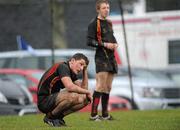 16 February 2011; Peter McGann, left, and Conor McLoughlin, Ardscoil Ris, show their disappointment at the final whistle. Avonmore Milk Munster Schools Senior Cup, Ardscoil Ris v Rockwell College, Clanwilliam RFC, Tipperary Town, Tipperary. Picture credit: Diarmuid Greene / SPORTSFILE