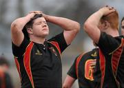 16 February 2011; Brian Masterson, left, and David Canny, Ardscoil Ris, show their disappointment at the final whistle. Avonmore Milk Munster Schools Senior Cup, Ardscoil Ris v Rockwell College, Clanwilliam RFC, Tipperary Town, Tipperary. Picture credit: Diarmuid Greene / SPORTSFILE