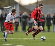 16 February 2011; Noel Varley, Galway Technical Institute, in action against Sean Hand, Dundalk IT. CUFL First Division Final, Dundalk IT v Galway Technical Institute, Leixlip United, Leixlip, Co. Dublin. Picture credit: David Maher / SPORTSFILE