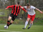 16 February 2011; Enda Curran, Galway Technical Institute, in action against Joe Flynn, Dundalk IT. CUFL First Division Final, Dundalk IT v Galway Technical Institute, Leixlip United, Leixlip, Co. Dublin. Picture credit: David Maher / SPORTSFILE