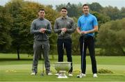 7 October 2016; Dundrum House Hotel Golf and Leisure Resort in Tipperary hosted an star studded fundraising golf day today with proceeds going to the Tipp Players Training Fund, the Dublin Players Training Fund and Tallaght Community Arts, TCA. All-Ireland Hurling Champions Darren Gleeson, Séamus Callanan, Bubbles O’Dwyer, Brendan Maher & Noel McGrath were joined by All-Ireland Football winner Bernard Brogan and a host of sporting celebrities on the Championship Course at Dundrum House in Dundrum, Co Tipperary. Pictured are Dublin footballer Bernard Brogan, centre, with Tipperary hurlers John 'Bubbles' O'Dwyer, left, and Séamus Callanan. Photo by Piaras Ó Mídheach/Sportsfile