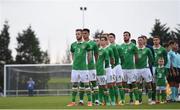 7 October 2016; Republic of Ireland players stand for the National Anthem before the UEFA U21 Championship Qualifier match between Republic of Ireland and Serbia at the RSC, Waterford. Photo by Matt Browne/Sportsfile