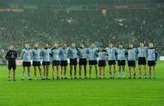 19 February 2011; The Dublin team stand together during the National Anthem. Allianz Football League, Division 1 Round 2, Dublin v Cork, Croke Park, Dublin. Picture credit: Ray McManus / SPORTSFILE