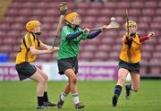 20 February 2011; Mairiosa McGourty, Queens University Belfast, in action against Mairead Power, left, and Laura Twomey, DCU. Purcell Cup Final, DCU v Queens University Belfast, Pearse Stadium, Salthill, Galway. Picture credit: David Maher / SPORTSFILE