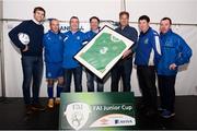 8 October 2016; Kevin Kilbane, Aviva’s FAI Junior Cup Ambassador, paid a trip to Manulla FC to present them with a squad signed Republic of Ireland framed jersey and €1,500 worth of kit and equipment as part of Aviva’s continued support of Junior football clubs through their sponsorship of the FAI Junior Cup. Pictured are from former Republic of Ireland player Kevin Kilbane, left, Mark Russell, Aviva, third from right, and the Manulla  FC 40th Anniversary Event Committee, from left, Roger Clark, Eamonn Lally, David Cunningham, Joe King and Gerry Conroy. Manulla FC in Manulla, Co Mayo. Photo by Sam Barnes/Sportsfile