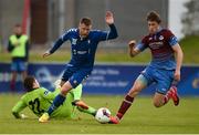 8 October 2016; Chris Mulhall of Limerick FC in action against Stephen McGuinness, left, and Jake Hyland of Drogheda United. Mulhall was subsequently shown a red card by referee James McKell during the SSE Airtricity League First Division match between Limerick FC and Drogheda United at The Markets Field in Limerick. Photo by Diarmuid Greene/Sportsfile