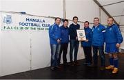 8 October 2016; Kevin Kilbane, Aviva’s FAI Junior Cup Ambassador, paid a trip to Manulla FC to present them with a squad signed Republic of Ireland framed jersey and €1,500 worth of kit and equipment as part of Aviva’s continued support of Junior football clubs through their sponsorship of the FAI Junior Cup. Pictured former Republic of Ireland player Kevin Kilbane, third from left, receives a club pendant from the Manulla FC 40th Anniversay Event Committee. Manulla FC in Manulla, Co Mayo. Photo by Sam Barnes/Sportsfile