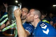 8 October 2016; Limerick FC captain Shane Duggan and Chris Mulhall celebrate with the cup after the SSE Airtricity League First Division match between Limerick and Drogheda United at The Markets Field in Limerick. Photo by Diarmuid Greene/Sportsfile