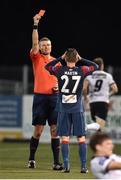 8 October 2016; Liam Martin of Sligo Rovers is shown a red card an sent off by referee Ben Connolly  during the SSE Airtricity League Premier Division match between Dundalk and Sligo Rovers at Oriel Park in Dundalk, Co Louth. Photo by Sportsfile