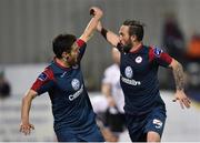 8 October 2016; Raffaele Cretaro of Sligo Rovers celebrates after scoring his side's third goal with team-mate John Russell during the SSE Airtricity League Premier Division match between Dundalk and Sligo Rovers at Oriel Park in Dundalk, Co Louth. Photo by Sportsfile