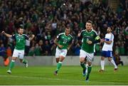 8 October 2016; Steven Davis of Northern Ireland celebrates after scoring his side's first goal during the FIFA World Cup Group C Qualifier match between Northern Ireland and San Marino at Windsor Park in Belfast. Photo by David Fitzgerald/Sportsfile