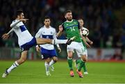 8 October 2016; Stuart Dallas of Northern Ireland in action against Marco Berardi of San Marino during the FIFA World Cup Group C Qualifier match between Northern Ireland and San Marino at Windsor Park in Belfast. Photo by David Fitzgerald/Sportsfile