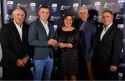 8 October 2016; Micháel Harney of Waterford, with family and friends, from left, Liam Harney, Martha Harney and Nicky Hayes, after being presented with his Bord Gáis Energy All Ireland GAA Hurling U-21 Team of the Year Award by Ger Cunningham, 2nd from right, Bord Gáis Energy Judge, at the Bord Gáis Energy Team of the Year Awards in Mansion House. Mansion House, Dawson St, Dublin. Photo by Brendan Moran/Sportsfile