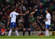 8 October 2016; Mirko Palazzi of San Marino is sent off during the FIFA World Cup Group C Qualifier match between Northern Ireland and San Marino at Windsor Park in Belfast. Photo by David Fitzgerald/Sportsfile