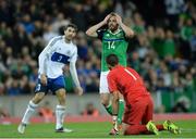 8 October 2016; Stuart Dallas of Northern Ireland reacts after missing a goal chance during the FIFA World Cup Group C Qualifier match between Northern Ireland and San Marino at Windsor Park in Belfast. Photo by Oliver McVeigh/Sportsfile