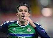 8 October 2016; Kyle Lafferty of Northern Ireland celebrates after scoring his sides second goal during the FIFA World Cup Group C Qualifier match between Northern Ireland and San Marino at Windsor Park in Belfast. Photo by Oliver McVeigh/Sportsfile