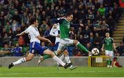 8 October 2016; Kyle Lafferty of Northern Ireland scores his side's second goal during the FIFA World Cup Group C Qualifier match between Northern Ireland and San Marino at Windsor Park in Belfast. Photo by David Fitzgerald/Sportsfile