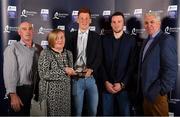8 October 2016; Niall Mitchell of Westmeath with his parents Noel and Ann Mitchell and brother Noel after being presented with his Bord Gáis Energy All Ireland GAA Hurling U-21 Team of the Year Award by Ger Cunningham, right, Bord Gáis Energy Judge, at the Bord Gáis Energy Team of the Year Awards in Mansion House. Mansion House, Dawson St, Dublin. Photo by Brendan Moran/Sportsfile