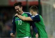 8 October 2016; Kyle Lafferty of Northern Ireland celebrates  after scoring his sides fourth goal during the FIFA World Cup Group C Qualifier match between Northern Ireland and San Marino at Windsor Park in Belfast. Photo by Oliver McVeigh/Sportsfile