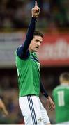 8 October 2016; Kyle Lafferty of Northern Ireland celebrates after the game in the FIFA World Cup Group C Qualifier match between Northern Ireland and San Marino at Windsor Park in Belfast. Photo by Oliver McVeigh/Sportsfile