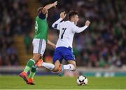 8 October 2016; Matteo Vitaloli of San Marino in action against Jamie Ward of Northern Ireland during the FIFA World Cup Group C Qualifier match between Northern Ireland and San Marino at Windsor Park in Belfast. Photo by David Fitzgerald/Sportsfile