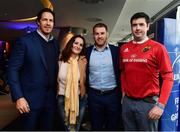 8 October 2016; In attendance in the Leinster Rugby Blue Room before the Guinness PRO12 Round 6 match between Leinster and Munster at the Aviva Stadium, are Leinster players Mike McCarthy, left,  and Sean O'Brien, 3rd from left, with Siobhan and Aidan Holly, from Castleknock, Co. Dublin. Photo by Brendan Moran/Sportsfile