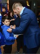 8 October 2016; Leinster's Sean O'Brien signs an autograph for Joseph Ghazouani from Garristown, Co. Dublin, in the Blue Room before the Guinness PRO12 Round 6 match between Leinster and Munster at the Aviva Stadium in Lansdowne Road, Dublin. Photo by Brendan Moran/Sportsfile