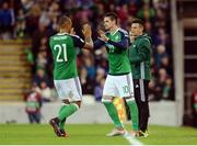 8 October 2016; Kyle Lafferty of Northern Ireland coming on as a sub to replace Josh Magennis during the FIFA World Cup Group C Qualifier match between Northern Ireland and San Marino at Windsor Park in Belfast. Photo by Oliver McVeigh/Sportsfile