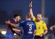 8 October 2016; Sean Brennan of Drogheda United is shown a red card by referee James McKell during the SSE Airtricity League First Division match between Limerick FC and Drogheda United at The Markets Field in Limerick. Photo by Diarmuid Greene/Sportsfile