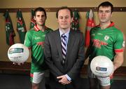 21 February 2011; Pictured at the AIB GAA Football All-Ireland Senior Club Championship Semi-Final press conference is Niall Grehan, left, St Brigids captain, and team-mate Ian Kilbride, right, with Dermot Ryan, Head of Midlands Business Centre, AIB, Athlone. St Brigids will take on Nemo Rangers in the AIB GAA Football All-Ireland Senior Club Championship Semi-Final on Saturday 26th February in the Gaelic Grounds, Limerick. AIB GAA Football All-Ireland Senior Club Championship Semi-Final Press Conference, St Brigids, Roscommon. Picture credit: David Maher / SPORTSFILE