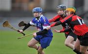 20 February 2011; Michelle Quilty, Waterford IT, in action against Pamela Mackey, centre, and Niamh Goulding, University College Cork. Ashbourne Cup Final, University College Cork v Waterford IT, Pearse Stadium, Salthill, Galway. Picture credit: David Maher / SPORTSFILE