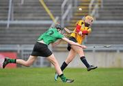 20 February 2011; Laura Twomey, DCU, in action against Eilish Ni Caiside, Queens University Belfast. Purcell Cup Final, DCU v Queens University Belfast, Pearse Stadium, Salthill, Galway. Picture credit: David Maher / SPORTSFILE