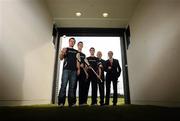 21 February 2011; At the 2011 Ulster Bank Fitzgibbon Cup Launch in Waterford IT were, from left, student GAA stars Ciaran Joye, UL, Colin Fennelly, CIT, and Eanna Martin, UCC, with Uachtarán Cumann Lúthchleas Gael Criostóir Ó Cuana and Brian O'Sullivan, Ulster Bank. UCC, Cork IT, LIT and UL will do battle in an all-Munster semi-final on February 25th. Ulster Bank Fitzgibbon Cup Launch, Waterford IT Sports Complex, Cork Road, Waterford. Picture credit: Stephen McCarthy / SPORTSFILE