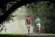 21 February 2011; Photographed at a GAA promotional event for the Allianz football league are Andy Moran, right, Mayo, and Finian Hanley, Galway. Cong, Co. Mayo. Picture credit: David Maher / SPORTSFILE