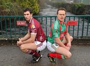 21 February 2011; Photographed at a GAA promotional event for the Allianz football league are Andy Moran, right, Mayo, and Finian Hanley, Galway. Cong, Co. Mayo. Picture credit: David Maher / SPORTSFILE