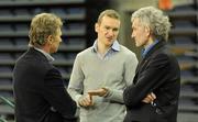 20 February 2011; Sprinter Paul Hession in conversation with Eamonn Coghlan, left, and Jerry Kiernan during the championships. AAI Senior Indoor Athletics Championships, Odyssey Arena, Belfast, Co. Antrim. Picture credit: Brendan Moran / SPORTSFILE