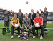 22 February 2011; Pictured at the launch of the Cadbury GAA Football U21 All-Ireland Championship in Croke Park are, front row from left to right, Dermot Molloy, Donegal, Shane Guest, Senior Brand manager, Cadbury, and Aidan Walsh, Cork. Back row, from left to right, Cadbury Hero of the Future judges, Michael O'Domhnaill, Dermot Earley,  Darragh O Sé and Paul Caffrey. Cadbury are delighted to announce that Kerry legend Darragh O Sé will be added to the judging panel for this year’s Hero of the Future Awards which recognise the outstanding talent of the Cadbury GAA U21 Championship. Past winners of the award include Keith Higgins, Mayo, Fintan Goold, Cork, Killian Young, Kerry, Colm O’Neill, Cork, and Rory O’Carroll, Dublin. For more details log onto www.cadburygaau21.com or join Cadbury GAA Football on facebook. Cadbury GAA Under 21 Football Launch, Croke Park, Dublin. Picture credit: David Maher / SPORTSFILE