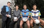 22 February 2011; Author Irial Glynn, second from left, alongside UCD stars, from left, Ciaran McManus, Cian O'Sullivan and Craig Dias at the book launch of &quot;UCD and the Sigerson&quot; by Irial Glynn. UCD, Belfield, Dublin. Photo by Sportsfile